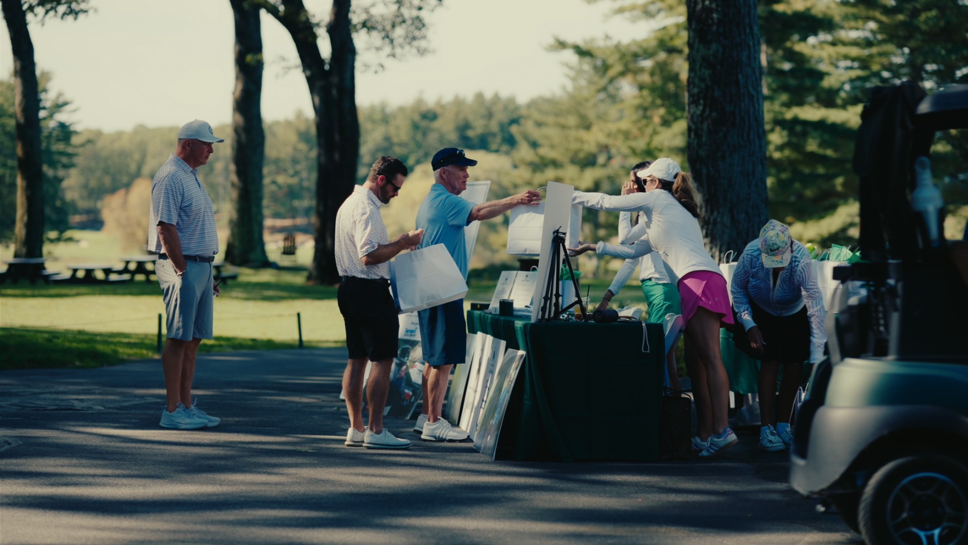 Players collecting gift bags at registration
