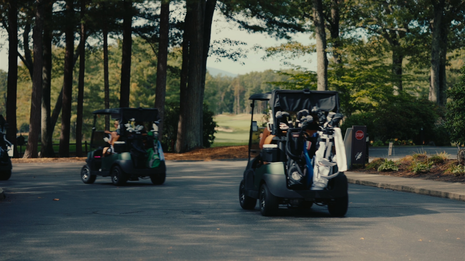 Carts heading out toward the first tee