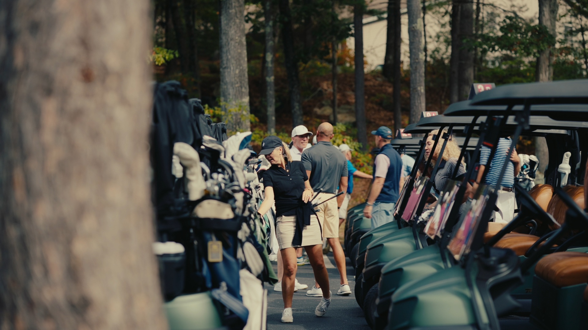 Carts and bags lined up before the shotgun start