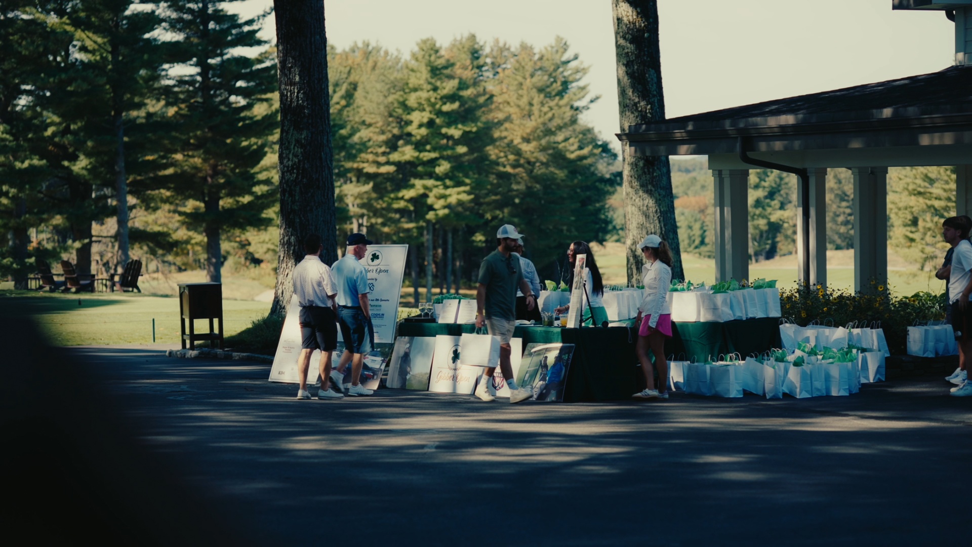 Check-in tables outside the clubhouse